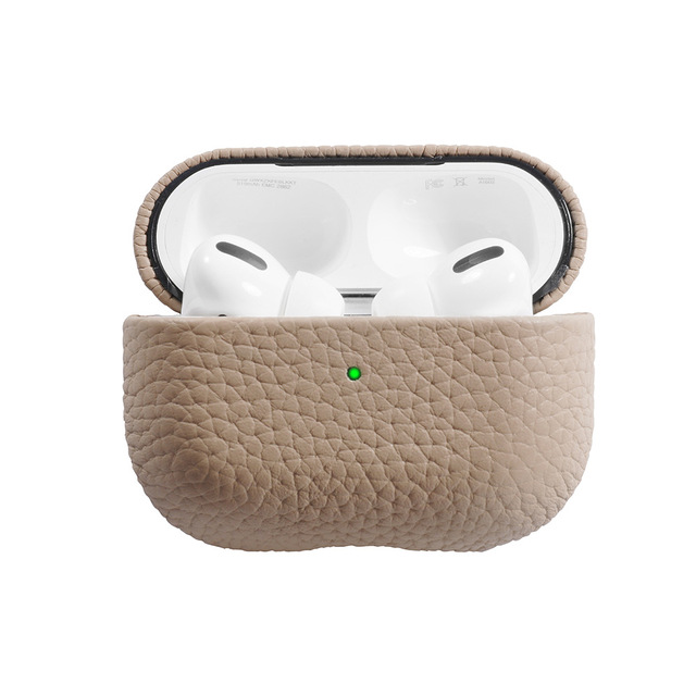 Genuine Leather Piel Cureo New Fashion Shockproof Full Grain Pebble Leather Earphone Cover case for AirPods 1 2 3 Pro Case