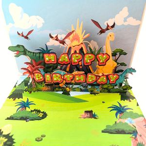 <span class=keywords><strong>Carte</strong></span> de message de cadeau d'anniversaire mignon dinosaure monde volant dinosaure volcan fond de ciel bleu cartes de voeux pop-up 3D - Product Image 2