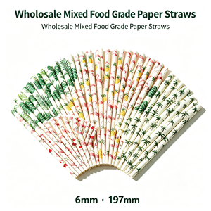 Pailles en papier jetables imprimées de qualité alimentaire, 6mm*197mm, motifs variés, pour fêtes, bars et hôtels (vente en gros) - Product Image 1