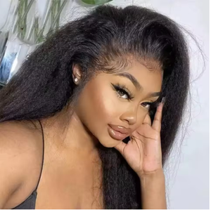 Meilleure Vente Perruques Cheveux Lisses Yaki Lace Frontales Raides Crépues 13x4 Lace Frontale Cheveux Humains Bords 4C Bouclés Couleur Naturelle - Product Image 1