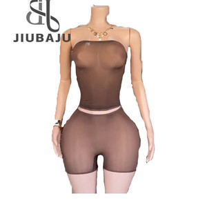 Sexy <strong>See</strong> <strong>Through</strong> 2 Piece Set Woman Strapless Tube <strong>Tops</strong> and Shorts Stretch Midnight Clubwear Outfits - Product Image 4