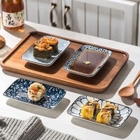 Ensemble de vaisselle japonaise en céramique, plat carré long pour sushis et en-cas, motif végétal sous glaçure, compatible micro-ondes
