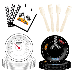 DAMAI Kid Theme Racing Car <b>Black</b> and White Disposable Dessert and <b>Dinner</b> Paper Plate Cup Party Tableware <b>Set</b> - Product Image 2