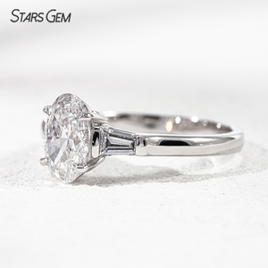 Bague Starsgem à trois pierres de 1,872 carats en or massif 10 carats, diamant de laboratoire certifié IGI, taille ovale, bague de fiançailles - Product Image 2