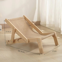 Chaise-lit pour chat pliable d'intérieur avec plateau à gratter en sisal remplaçable, cadre en bois réglable sur trois niveaux