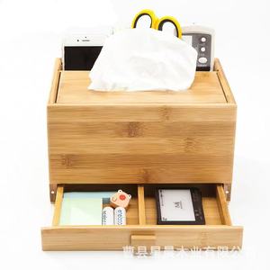 Boîte à mouchoirs en bambou avec tiroir, organisateur de rangement multifonctionnel pour bureau et maison - Product Image 5