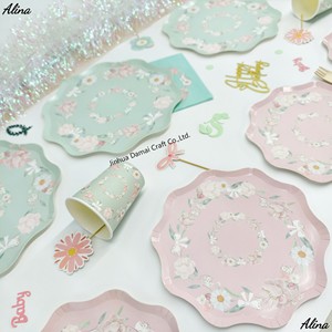 Vaisselle jetable pour fête à thème floral DAMAI, cyan rose, pour filles, anniversaire, serviettes en papier, gobelets, assiettes - Product Image 6