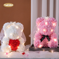 Yachen 25/40cm LED fleurs artificielles Roses ours en peluche avec boîte-cadeau pour saint valentin cadeau fête de mariage décoration faveur