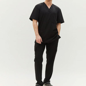 Haut de blouse médicale pour homme, col en V, manches courtes, uniforme avec plusieurs poches, léger et confortable, vêtements de travail pour médecins - Product Image 1
