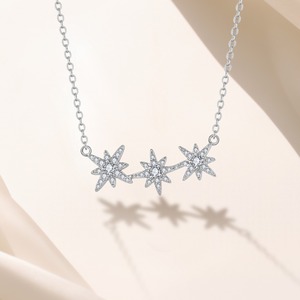 Élégant 3 étoiles Zircon pendentif collier en argent Sterling 925 étincelant étoile Design mode bijoux cadeau pour les femmes pour les mariages - Product Image 3