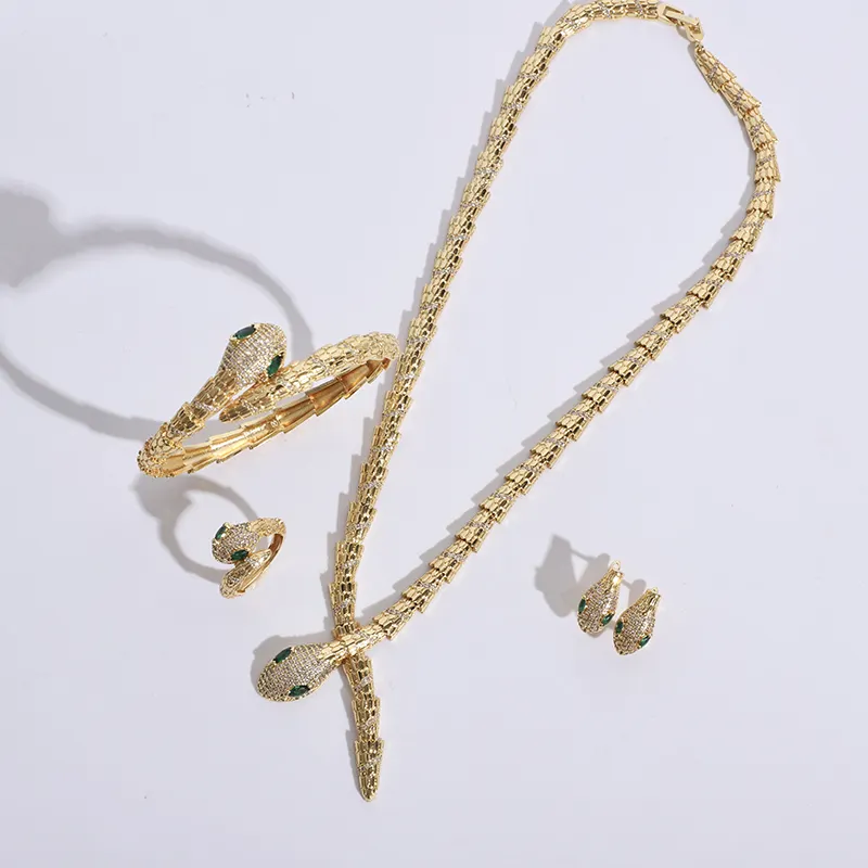 Трендовый комплект ювелирных изделий JH 2022 года с золотым покрытием, ожерелье, браслет, серьги, кольцо в форме змеи, наборы ювелирных изделий для женщин