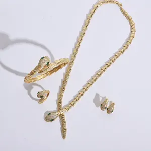 JH 2022 Set Perhiasan Lapis Emas Trendi Kalung Bentuk Ular Set Cincin Anting Bangle untuk Perhiasan Wanita