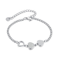 Bracelet chic en acier inoxydable avec triple cœur, incrusté de zircons brillants, chaîne cubaine pour femme, bijoux