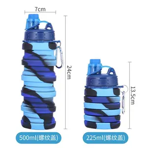 Botella de agua plegable de silicona reutilizable sin BPA, botella de bebida deportiva plegable a prueba de fugas