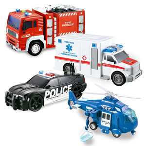 Il popolare gioco di veicoli di emergenza con motore ad attrito in plastica per auto giocattolo per bambini con luci sonore include elicottero della <span class=keywords><strong>polizia</strong></span> - Product Image 1