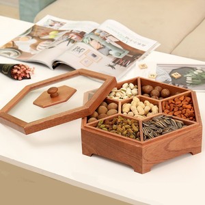 Caja de madera para frutos secos, contenedor de almacenamiento de nueces con múltiples compartimentos para el hogar, sala de estar, uso en escritorio, rectangular hecho a mano, 9,5 cm de alto - Product Image 3