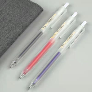 Push Button Gel <b>Pen</b> 0.5mm Stainless Steel Tip Plastic Shell Black Red Blue Ink Office School Use Transparent Body - Product Image 2