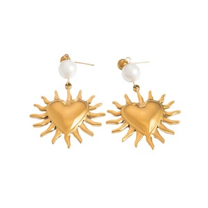 Pendientes con Colgante de Sol en Forma de Corazón, Chapados en Oro de 18K, Aleación de Zinc, Diseño Retro Irregular, Pendientes de Moda - Product Image 5