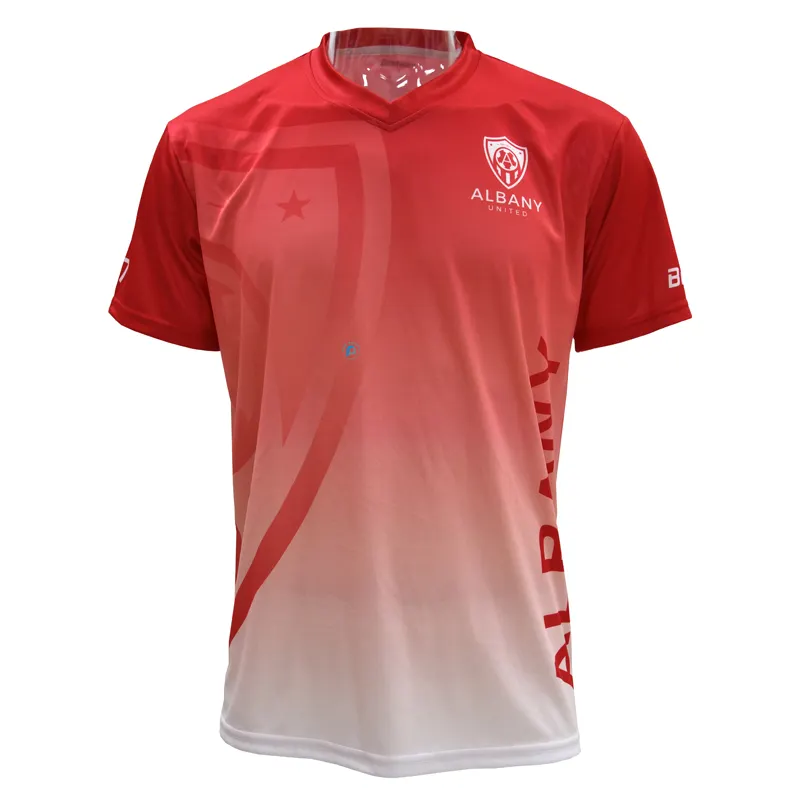 Pure gradient red white Custom sublimation men Soccer jersey high quality team training football set wear kids youth