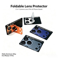 Protection d'objectif d'appareil photo innovante en verre trempé 9H anti-traces de doigts de qualité AAA avec support pliable multifonctionnel 2-en-1