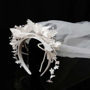 GENYA fleur voile bandeau mariée blanc Floral <span class=keywords><strong>couronne</strong></span> <span class=keywords><strong>de</strong></span> cheveux mariage cheveux accessoires pour filles voiles - Product Image 1