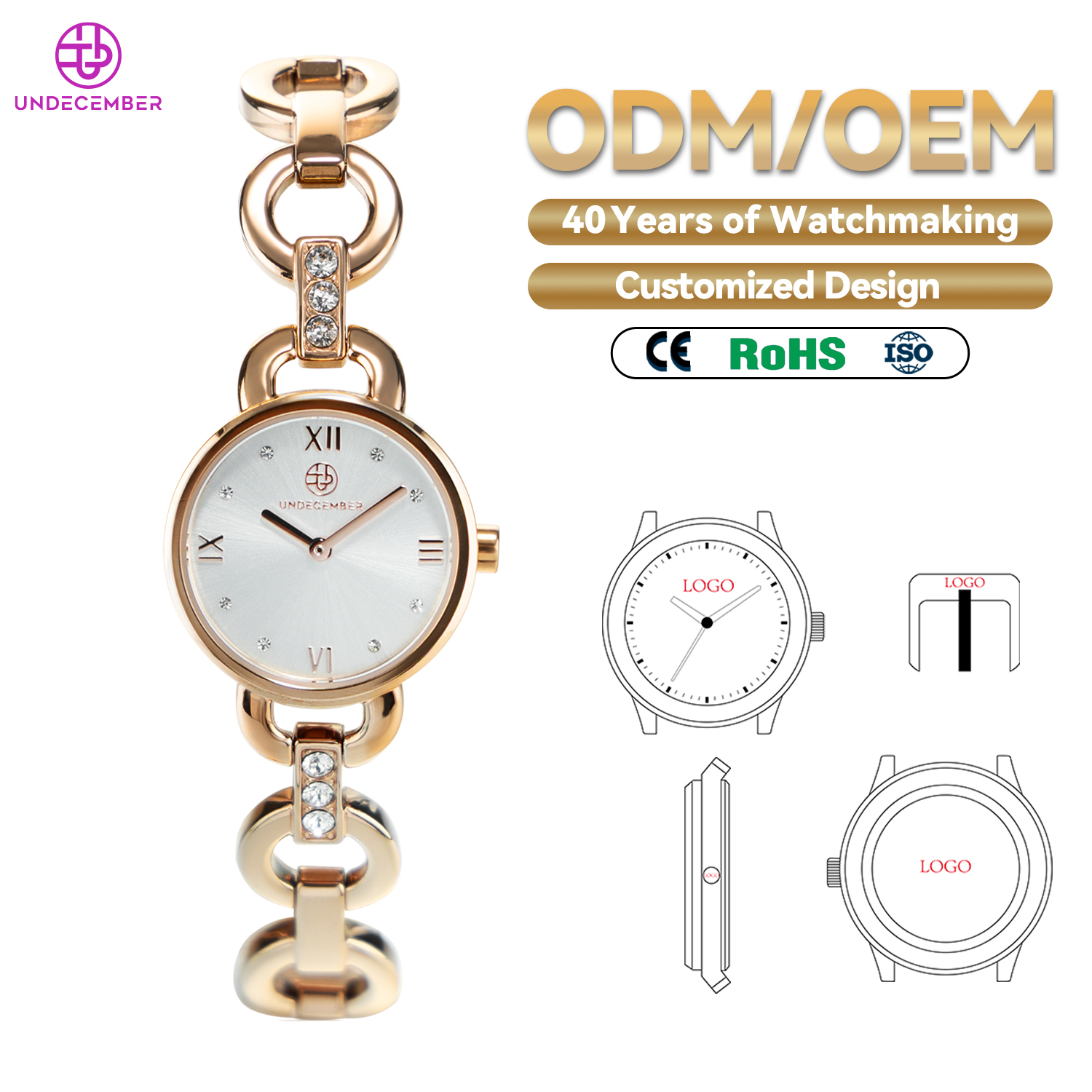 Undecember Wholesale Casual Quartz Ladies Fashion Watch Quartz Movement Watches ODM/OEM Women's Jewelry Clasp Wristwatch
