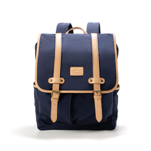 Classic Navy Canvas <b>Laptop</b> <b>Backpack</b> with Leather Straps and Buckle Closure Unisex Softback 20-39L Durable Design - Product Image 1