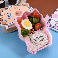 Boîte à lunch multifonctionnelle grande capacité avec couvercle en plastique chauffable, mignonne, portable, durable, 3 compartiments, facile à nettoyer, matériaux sûrs