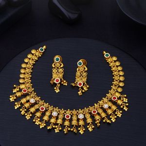 Collar y pendientes de oro, joyería tradicional nupcial india, diseño de templo antiguo, hechos a mano, accesorios étnicos festivos para boda - Product Image 1
