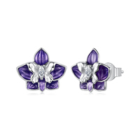 Ohrstecker aus 925er-Sterlingsilber mit lila Orchideenblüten, Schmetterlings-Ohrstecker für Damen, originelles edles Schmuckgeschenk für Mama BSE1301