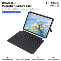 Étui clavier magnétique détachable pour iPad 10e génération 10,9 pouces avec pavé tactile, clavier Bluetooth sans fil rétroéclairé, folio