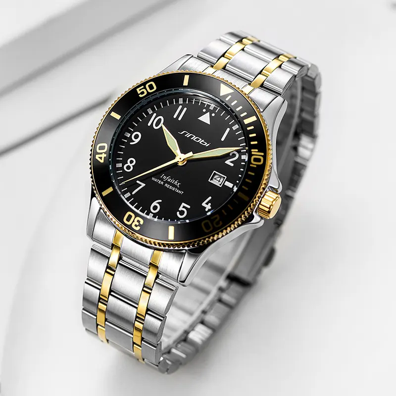 SINOBI S9871G Luxury Quartz Watch For Men Stainless Steel Watchband Luminous Pointer Analog Chronograph Calendar Relojes Hombre