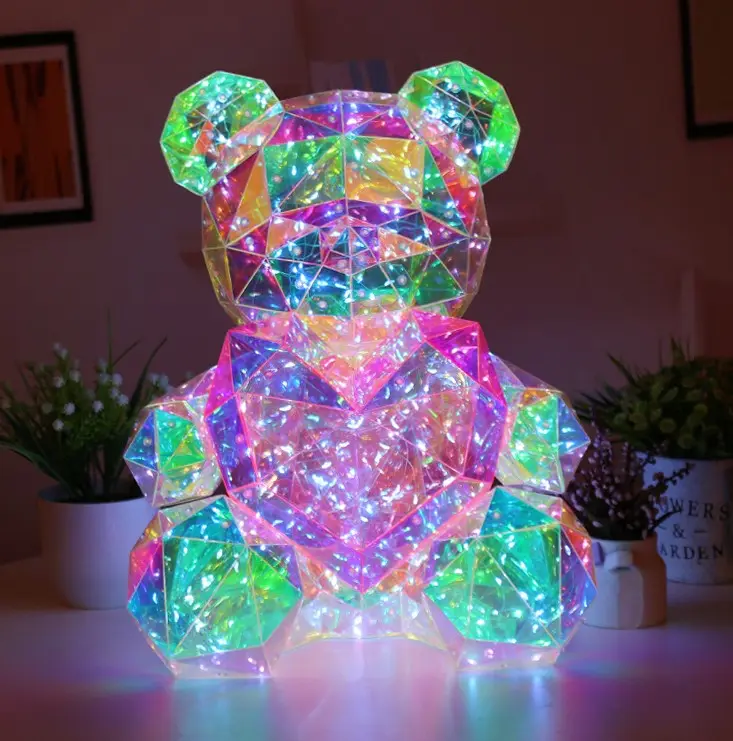 Beruang Menyala Warna-warni dengan Hadiah Beruang Kristal Bercahaya Hati untuk Hadiah Ulang Tahun Ulang Tahun Hari Valentine Dia Romantis