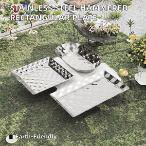 Assiette rectangulaire en acier inoxydable 304 - Assiette en métal écologique pour les fêtes, style américain, technique pigmentée - Product Image 2