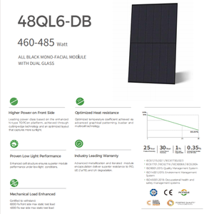 Panneaux solaires bifaciaux complets CE CEC All Black HJT BIPV HBC N-Type 48QL6-DB 460-485W - Product Image 1