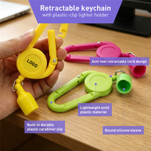 Retractable Keychain With Plastic Clip <b>Lighter</b> Holder Multi Color Oval Shape Simple Style Lightweight Portable Accessory - Product Image 4