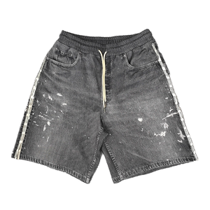 Pantalones Cortos de Mezclilla Desgastados para Hombre con Cruz de Pedrería, Dobladillo Deshilachado, Estilo Urbano, Holgados, OEM, Logotipo Personalizado, Venta al por Mayor - Product Image 1