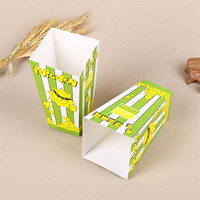 Boîte à popcorn en papier rayé vert jetable avec logo personnalisé KM, emballages écologiques pour en-cas