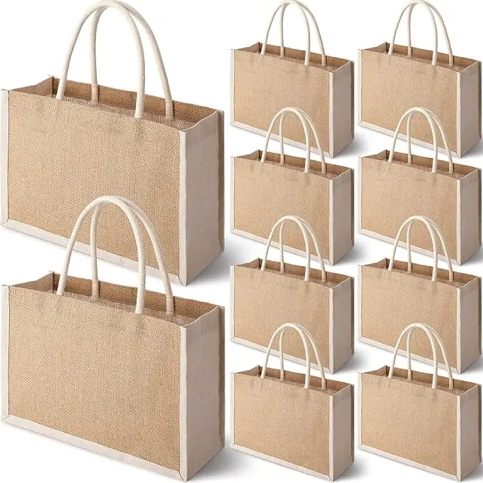 تشوكسين 2024 حقائب تسوق عالية الجودة مصنوعة يدويا من خشب الخيزران الخيش ذات لوجو مخصص ذات مقبض من خشب الروطان للتسوق