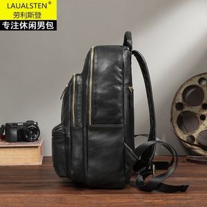 Laulalsten Genuine <b>Leather</b> <b>Backpack</b> <b>Large</b> Capacity Black Men Women Business Travel Casual <b>Backpack</b> - Product Image 3