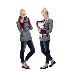 Robe de maternité d'automne et d'<span class=keywords><strong>hiver</strong></span> avec imprimé, col rond, doublure en polaire et épaississement avec col écharpe pour l'allaitement - Product Image 3