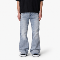 DiZNEW Jeans en denim bleu clair pour homme, délavé à la pierre, déchiré, coupe slim évasée, effet empilé, vintage, usé, OEM