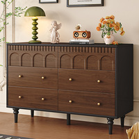 Commode en bois massif de style mid-century, meuble de rangement au sol pour salon, style minimaliste rétro, avec six tiroirs, RM RM-1077