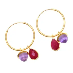 正品紫水晶红宝石耳环镀金925纯银批发珠宝卡萨德普拉塔