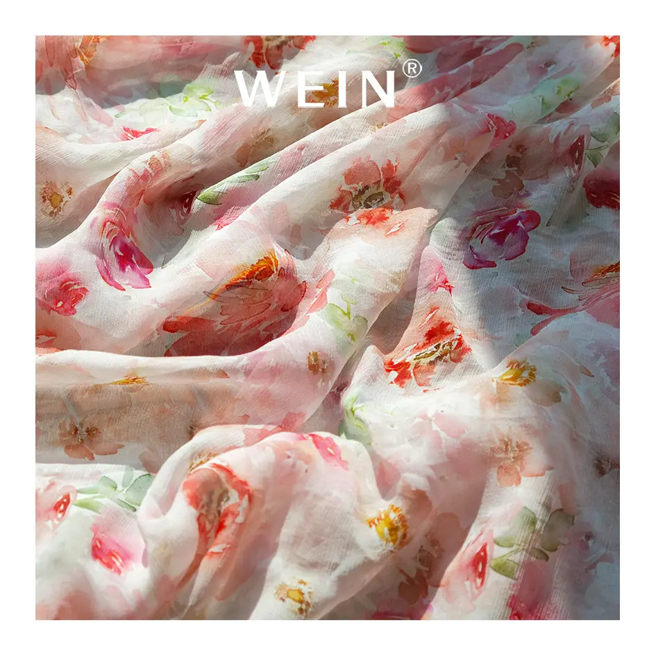 WI-Z0408 Bloemen Puur Natuur Zijde Eco Vriendelijke Hoge Kwaliteit Digitaal Printen Italia Crinkle Chiffon Stoffen Voor Kleding