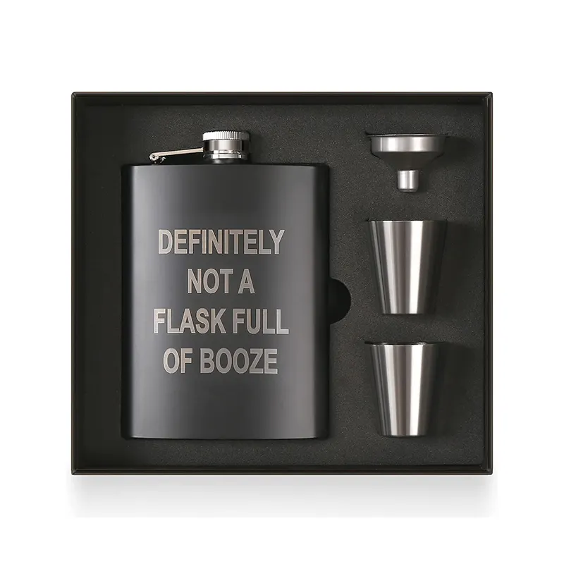 Personalised 5oz 6oz 7oz 8oz Stainless Steel Black Hip Flasks with in Gift Box