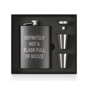 Personalised 5oz 6oz 7oz 8oz Stainless Steel Black Hip Flasks With In Gift Box