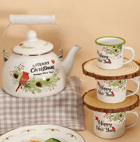 Fabricant d'articles en émail WUJO Poêle à feu ouvert Tasses en émail Théière Bouilloire avec poignée en bois pour le thé et le café