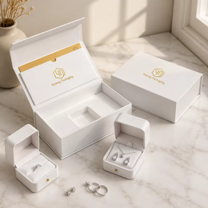 Caja de Regalo de Joyería con Logotipo en Lámina Dorada Personalizada, Tamaño y Color a Elección, Caja de Cartón Reciclable con Tapa Magnética, para Anillos, Regalos de Boda de Lujo - Product Image 2