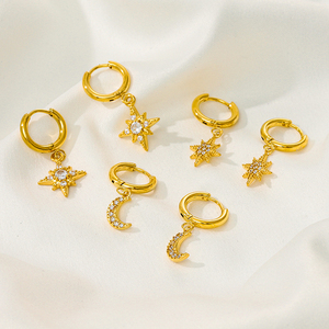 Micci mới đến cổ điển hợp thời trang 18K mạ vàng thép không gỉ sao trăng thả quyến rũ bông tai nhỏ - Product Image 5